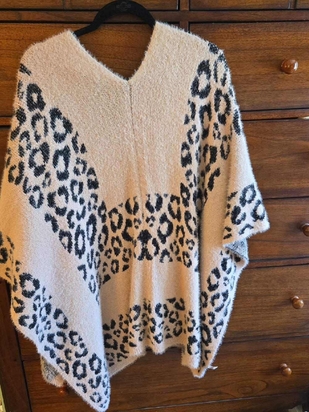 Boho Cream and Black Patterned Poncho